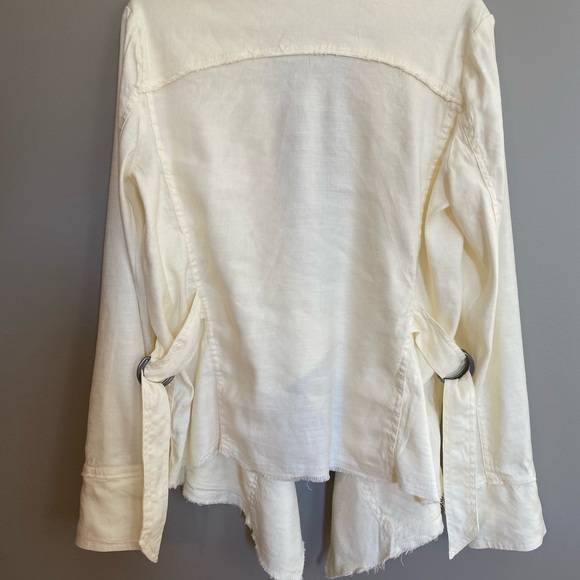 Free People Raw Femme Linen Jacket Eggshell Waterfall Front Side Buckles Size M - Picture 7 of 11